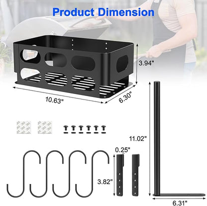 Storage Bin for Traeger Smoker Grill Caddy with Paper Towel Holder and Hooks and Anti-Scratch Pads, Traeger Accessories Compatible with Traeger, Pit Boss, Z-Grills, Grill Accessories for Outdoor Grill
