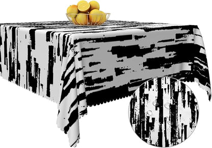Black and White Striped Fabric Waterproof Square Tablecloth Vintage Texture Grain Square Table Cloth Dust-Proof Square Table Cover Protector for Restaurant Picnic Camping BBQ 60x60 Inch