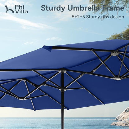 PHI VILLA 13ft Large Patio Umbrellas, Double-Sided Outdoor Market Rectangle Umbrella for Outside, Haze Blue
