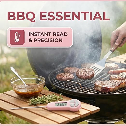Digital Meat Thermometer Instant Read, Food Thermometer for Kitchen Oven Grill BBQ Smoker, Waterproof Probe for Cooking Grilling BBQ Baking Liquids Beef Turkey Chicken Steak Candy Temp Gauge (Pink)