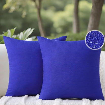 Outdoor Throw Pillows with Inserts, Waterproof Pillows for Outdoor Seating, Square Decorative Garden Cushion for Patio Furniture, Bed, Couch, Sofa(Klein Blue, 18" x 18" (Pack of 2))