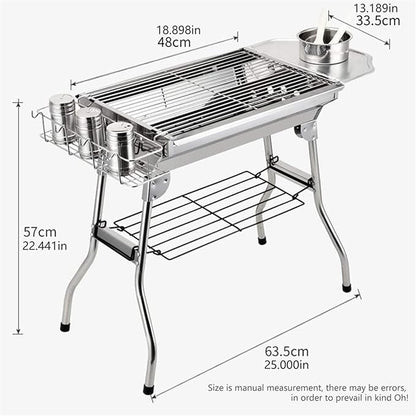 Grill for Outdoor Outdoor Stainless Steel Portable Travel Folding Barbecue BBQ Charcoal Grill with Legs for Camping, Picnic, Outdoor，Silver Chrome Barbecue Grill