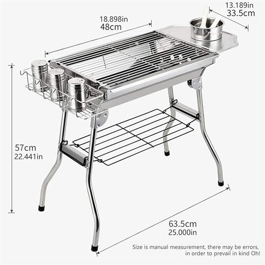 Grill for Outdoor Outdoor Stainless Steel Portable Travel Folding Barbecue BBQ Charcoal Grill with Legs for Camping, Picnic, Outdoor，Silver Chrome Barbecue Grill