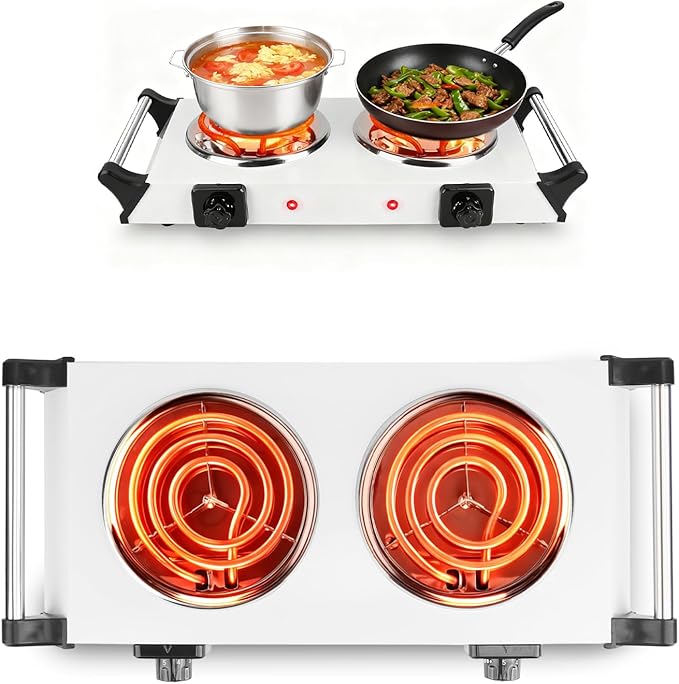 Electric Charcoal Burner Stove, 500W Single Coil Hot Plate Starter with Grill Tongs, 5-Level Temp, Smart Heat Control & Stainless Steel Fast Heating for Cooking top Countertop (4271White)