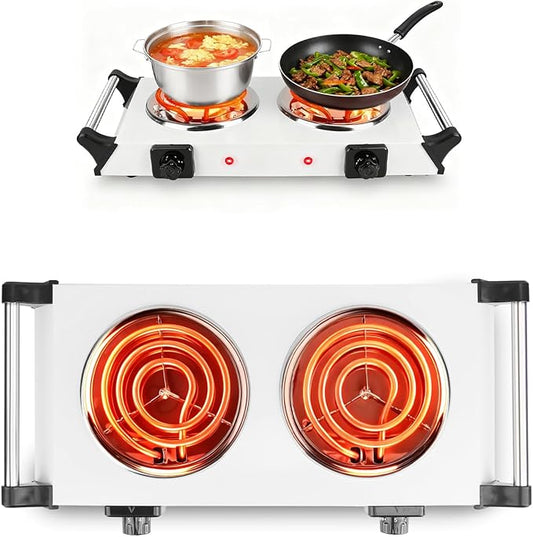 Electric Charcoal Burner Stove, 500W Single Coil Hot Plate Starter with Grill Tongs, 5-Level Temp, Smart Heat Control & Stainless Steel Fast Heating for Cooking top Countertop (4271White)