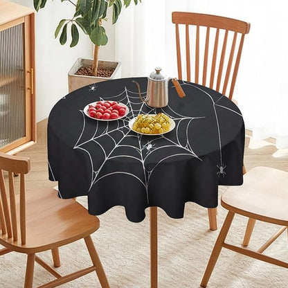 Spider Web Tablecloth, Scary Horror Spider Ghosts Gothic Black Water Resistant Wipeable Table Cover for Picnic Party Holiday Kitchen Dinner Table 36"