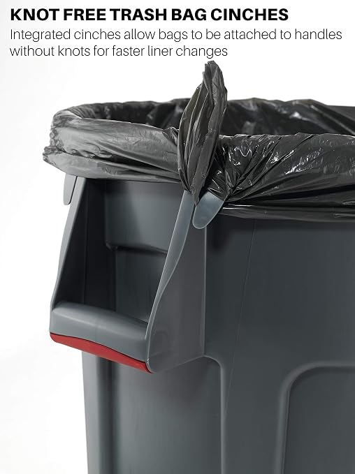 Rubbermaid Commercial Products BRUTE Heavy-Duty Round Trash/Garbage Can, 10-Gallon, Red, Outdoor Waste Container for Landscapers/Construction/Restaurants/Back of House/Offices/Warehouses, Pack of 6