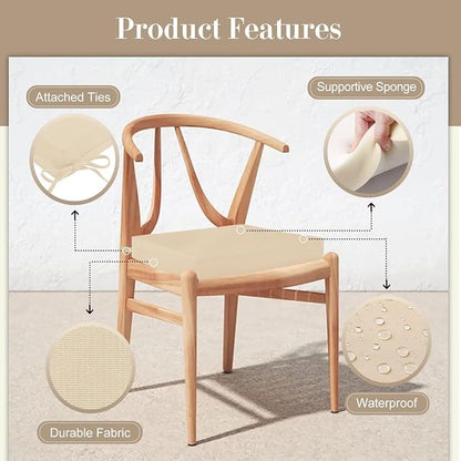 Cozyide Outdoor Chair Cushions, Waterproof Patio Seat Cushions with Adjustable Straps, Square Corner Patio Chair Cushions for Garden, Beige, 18.5x16x3 Inch (Pack of 4)