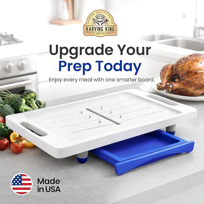 Large Cutting Board - XL Meal Prep System with Juice Groove, Spikes, Drip Tray & Removable BPA Free Cutting Board - Patented Multi-Feature Design Carving Board - BBQ Essential & Kitchen Gifts