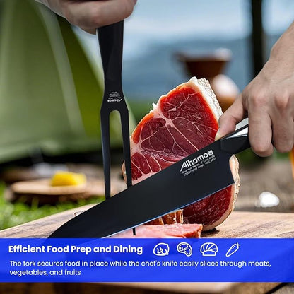 Razor-Sharp Carving Knife & Fork Set, BBQ Essential Chef Knife & Carving Fork Full Tang Design, Professional Knives and Fork for Grilling, Ideal Gift Box for Chefs