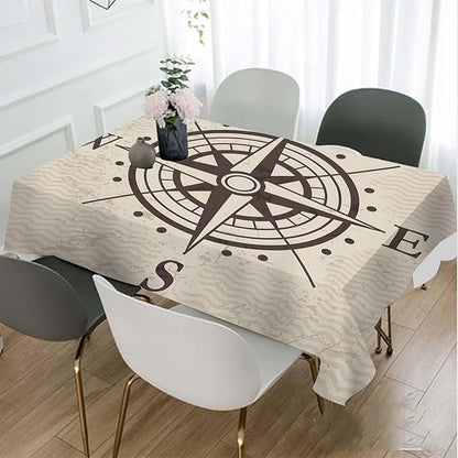 TKS MITLAN Tablecloth Compass Table Cloth Rectangle Table 60 x 84 Inch Vintage Wind Road Map E N W S Direction Adventure Travel Kitchen Decorations for Home Dinner Party