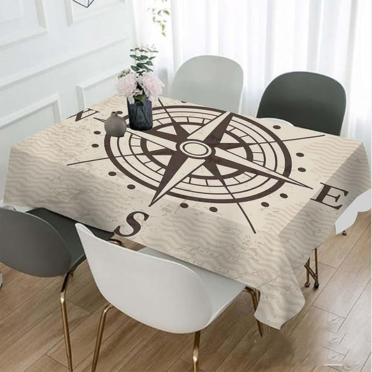 TKS MITLAN Tablecloth Compass Table Cloth Rectangle Table 60 x 84 Inch Vintage Wind Road Map E N W S Direction Adventure Travel Kitchen Decorations for Home Dinner Party