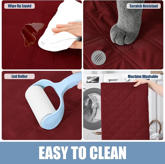 Smiry Waterproof Reversible Pet Couch Covers for Dogs | Pet Friendly, Soft Fabric, Washable Sofa Furniture Protector for Dogs Cat Kids, Checkered (40"x50", Wine Red/Wine Red)