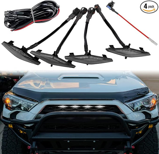 4pcs LED Grill Lights for 2014-2021 Toyota 4Runner TRD Pro Grille, Including SR5, TRD off-road, Limited, TRO Pro Models Raptor Style LED Light (White light with black housing)