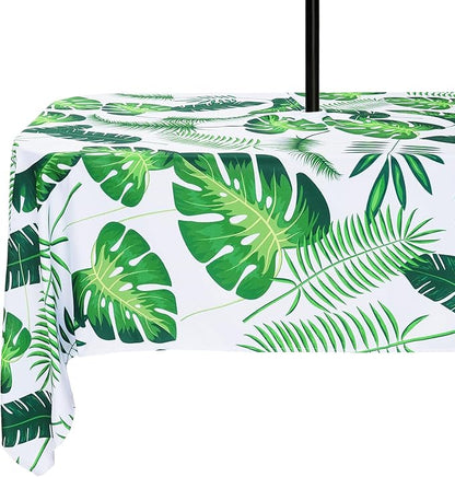 Poise3EHome Outdoor Tablecloth Rectangle with Umbrella Hole Waterproof Tropical Green Tablecloth for Spring Picnic Party Patio Table Camping, Palm Leaf (52X70 Zipper)