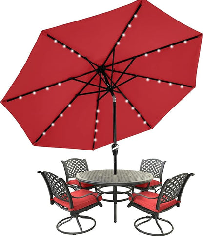 MASTERCANOPY 9FT 8Ribs Patio Umbrella with 32 Solar LED Lights, Outdoor Market Umbrella with Tilt & Crank, UV Protection & Fade Resistant Fabric, Easy Set-Up for Garden, Deck, Pool (Red)