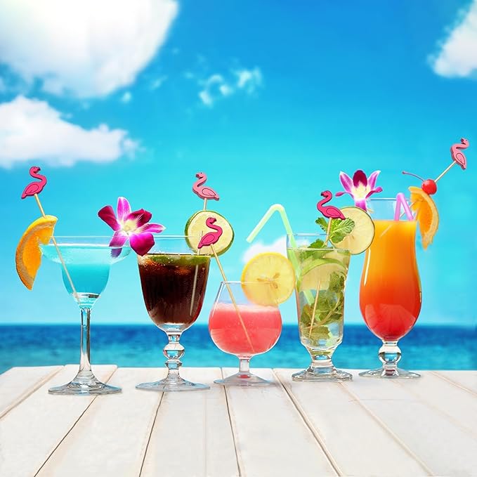 150 PCS Cocktail Picks Cute Flamingo Handmade Sticks Wooden Fruit Toothpicks Party Decorations Appetizer Skewers for Valentine's Day