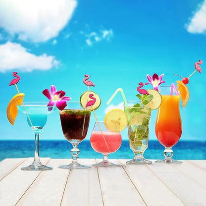 150 PCS Cocktail Picks Cute Flamingo Handmade Sticks Wooden Fruit Toothpicks Party Decorations Appetizer Skewers for Valentine's Day