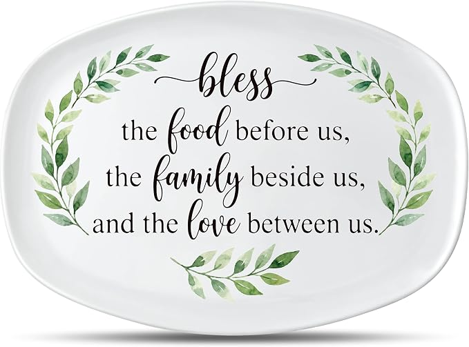 R HORSE Bless Melamine Platter Gift, Reusable White Oval Serving Dishes | Bless, Food, Family, Love Serving Tray Plate, Birthday Housewarming Gift, Ideal for Appetizer, Dessert, Snack, Dinner Party