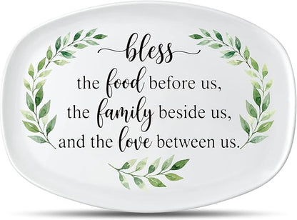 R HORSE Bless Melamine Platter Gift, Reusable White Oval Serving Dishes | Bless, Food, Family, Love Serving Tray Plate, Birthday Housewarming Gift, Ideal for Appetizer, Dessert, Snack, Dinner Party