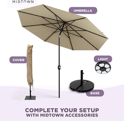 Midtown Umbrellas – The Lean 10 Ft Patio Umbrella with 10-Year-No-Fade Acrylast Acrylic Fabric, Auto-Tilt and 8 Reinforced Ribs for Deck, Pool, Garden, Hotel & Cafes – Sahara Canopy, Black Pole