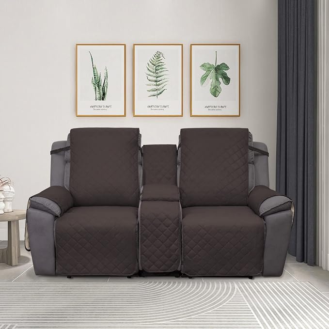 PureFit Recliner Cover, 2 Seat, Water Resistant, Reversible, Non-Slip, Washable, Chocolate/Beige | Double with Console, Non Slip Split Sofa Cover, Washable Reclining Cover, Chocolate/Beige