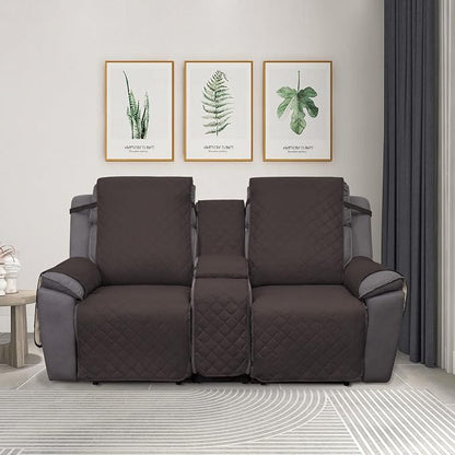 PureFit Recliner Cover, 2 Seat, Water Resistant, Reversible, Non-Slip, Washable, Chocolate/Beige | Double with Console, Non Slip Split Sofa Cover, Washable Reclining Cover, Chocolate/Beige