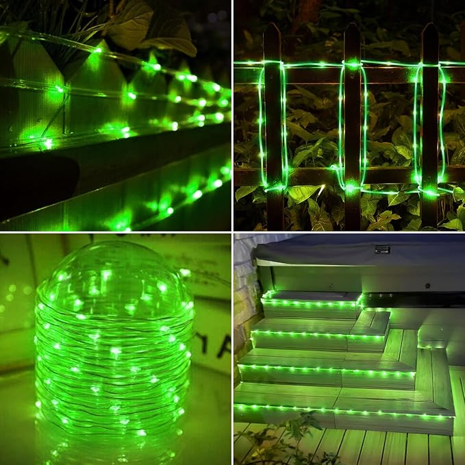 Solar Rope Lights, 2 Packs Total 132ft 400LED Solar String Lights, 8 Modes Waterproof Solar Outdoor Light, Flexible Clear Trampoline Light for Garden Backyard Patio Deck Pool Tree Decor - Green