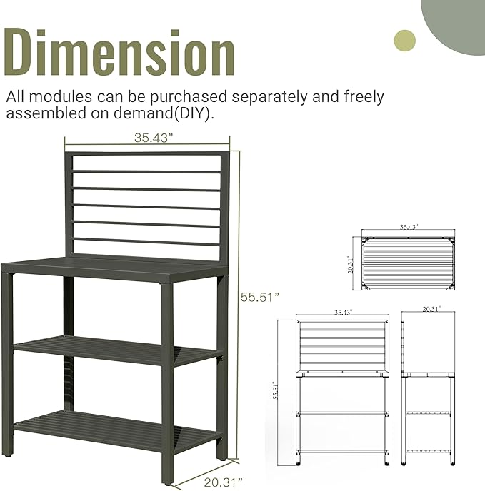 Domi Outdoor Kitchen Island, Modular Kitchens Counter with Whole Aluminum Finish & Work Shelf & Wall Hanging & Countertop & Protective Cover, Kitchen Series for Deck Patio, Dark Gray