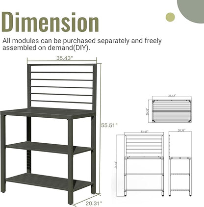 Domi Outdoor Kitchen Island, Modular Kitchens Counter with Whole Aluminum Finish & Work Shelf & Wall Hanging & Countertop & Protective Cover, Kitchen Series for Deck Patio, Dark Gray