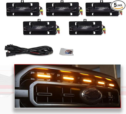 ‎MODIPIM 5PCS Amber LED Front Grille Lights for Ford F150 XL/XLT/XLT Sporting 2021-2023 Front Grill Smoked Lens Running Light Kit with Wiring Harness