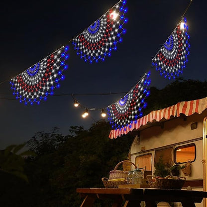 Leisure world 3 Pack 450 LED American Flag Bunting Flags Lights - Super Bright Waterproof USA String Lights for Patriotic Decoration on USA 250 Anniversary, July 4th,Memorial Day,Christmas & Party