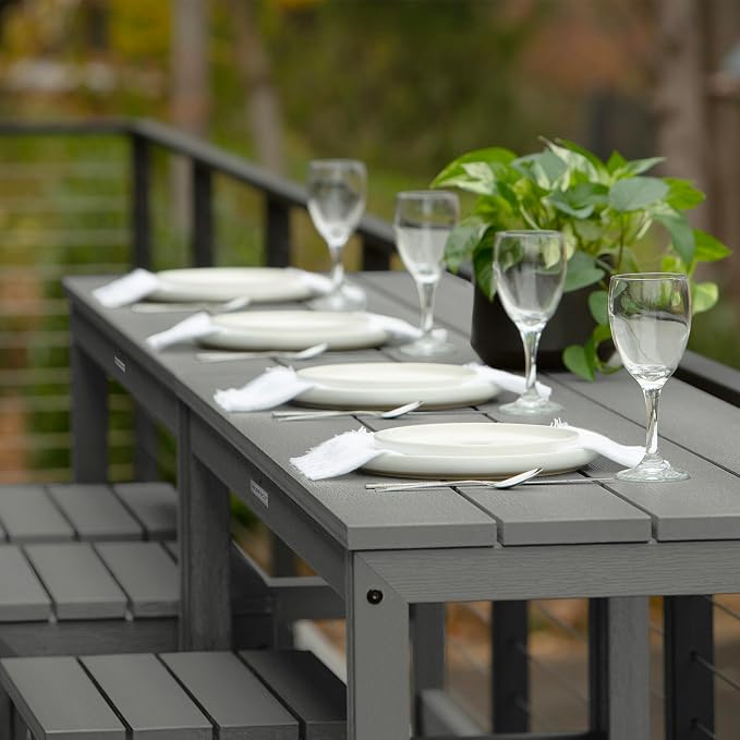 highwood Monroe 6-Piece Counter Height Modern Balcony Set, 2 Tables and 4 Stools, Coastal Teak