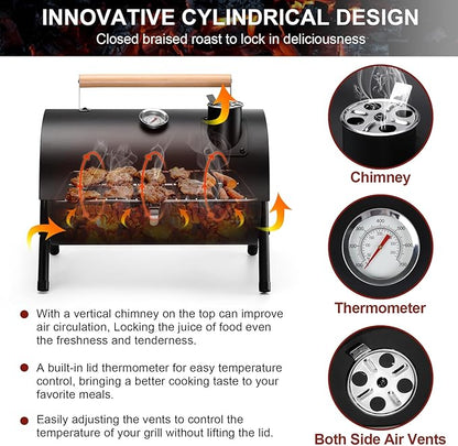 Joyfair Portable Charcoal Grill with Thermometer & Pre-seasoned Cast Iron Dutch Oven Set, Small Tabletop Barbecue Grill for Outdoor Camping, Camp Dutch Pot & Griddle Skillet, 5QT Pot & 2QT Lid