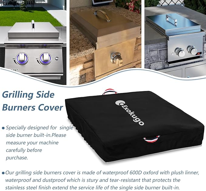 Covers for Bull Outdoor Products 60008 Stainless Steel Single Side Burner,Heavy-Duty Waterproof Burner Cover with Plush Lining, 23''L x 13.5''W x 5''H, Black