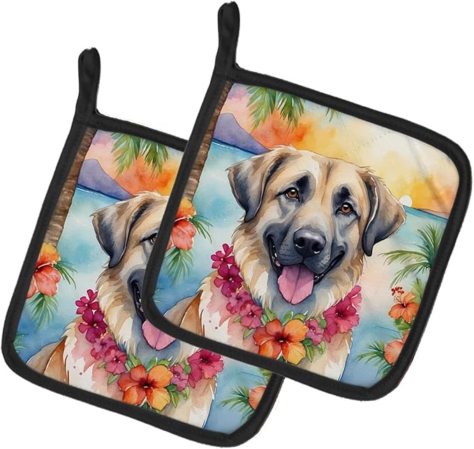 Caroline's Treasures Anatolian Shepherd Luau Pair of Pot Holders Kitchen Heat Resistant Pot Holders Sets Oven Hot Pads for Cooking Baking BBQ, 7 1/2 x 7 1/2