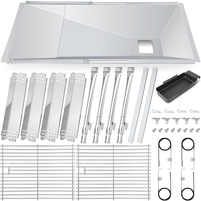 CANDANA Replacement Parts for Nexgrill 4 Burner 720-0830H 720-0830D 720-0783C 720-0783E 720-0958A, 17" Stainless Steel Grill Grate, Grill Burner, Heat Plate, Drip Pan, Igniters for 5 Burner 720-0888N