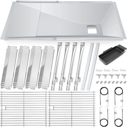 CANDANA Replacement Parts for Nexgrill 4 Burner 720-0830H 720-0830D 720-0783C 720-0783E 720-0958A, 17" Stainless Steel Grill Grate, Grill Burner, Heat Plate, Drip Pan, Igniters for 5 Burner 720-0888N