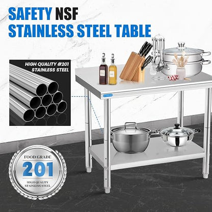 KUARBARR Stainless Steel Table 30 x 18 Inch, Stainless Table for Prep & Work, Commercial NSF Metal Table for Restaurant Kitchen Garage