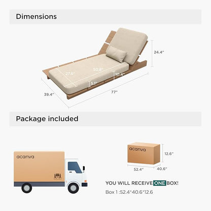 Acanva Solora Patio Chaise Lounge Chair Outdoor | Aluminum Reclining Chairs, 5-Position Adjustable, Water-Resistant Olefin Fabric Cushion, for Poolside, Balcony, Yard