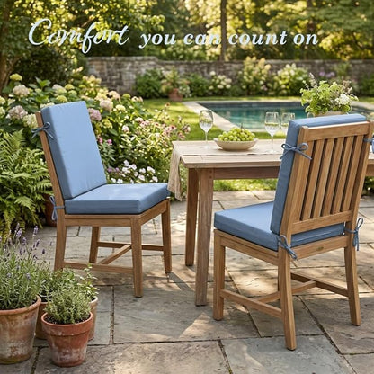 California Umbrella Outdoor Dining Chair, Set of 2 Patio Seat Cushions, 20 x 40 Inch, Premium Outdoor Memory Foam, Fade Resistant, Sunbrella Fabric, Fabric Ties, Air Blue