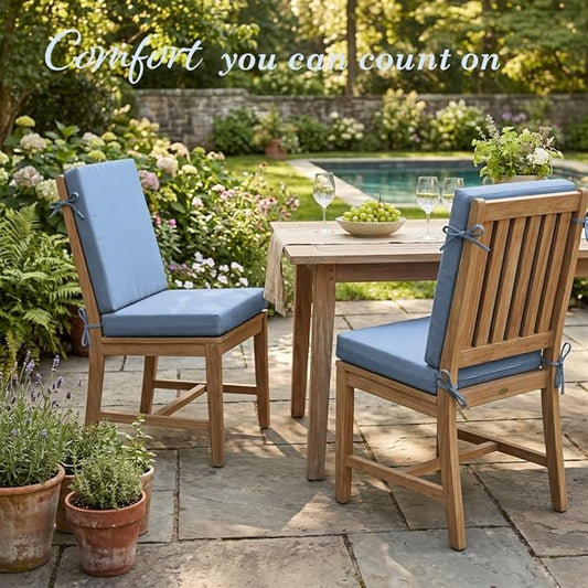 California Umbrella Outdoor Dining Chair, Set of 2 Patio Seat Cushions, 20 x 40 Inch, Premium Outdoor Memory Foam, Fade Resistant, Sunbrella Fabric, Fabric Ties, Air Blue
