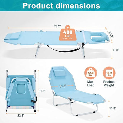 MOPHOTO Tanning Chair, 5-Position Sunbathing Lounge Chair with Face Hole, Folding Chaise Lounger for Pool Beach Patio