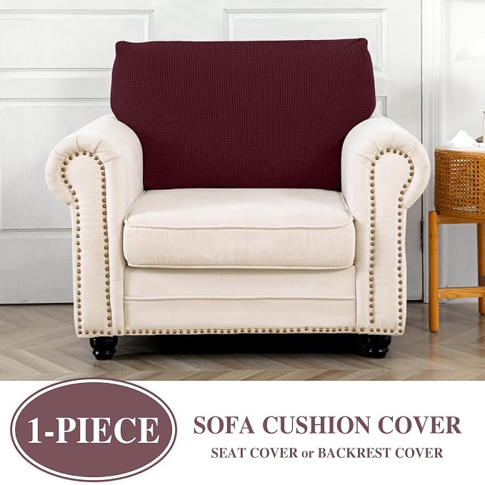 LA MEACK Couch Cushion Cover Seat Cushion Cover Stretch Armchair Cover Separate Sectional Sofa Slipcovers Furniture Protector(1 Piece for Seat or Sofa Backrest, Burgundy)