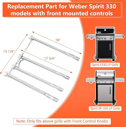 Spirit e330 Burner Tube Set for Weber Spirit 330, Spirit 335, Spirit 300 Series Grills with Front Mounted Control Knobs, 69787 Grill Burner Tubes, 18 Inch Grill Burner for Weber Spirit Grill Parts