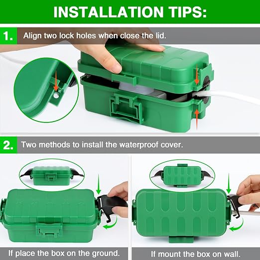 Flemoon IP55 Small Outdoor Electrical Box Waterproof, for Power Strip | Inner 5.9 x 3.2 x 1.8inch, Extension Cord Cover with Detachable Awning Covers for Plug, Outlet, Holiday Lights, Green