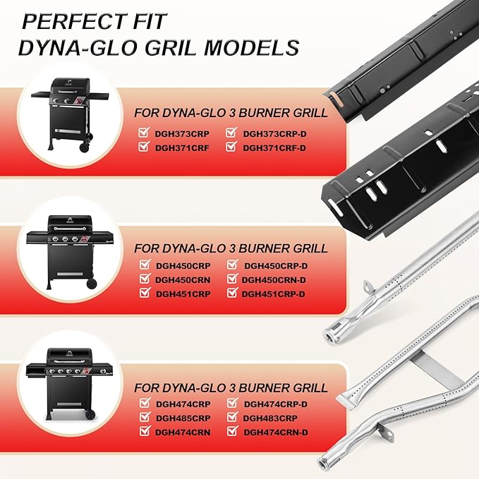Grill Replacement Parts for Dyna-Glo DGH474CRP, DGH485CRP, DGH483CRP, Porcelain Steel Heat Shield for Dyna-Glo 5 Burner Grill,Dyna-Glo 4 Burner DGH450CRP, Heat Plate and Burne Kit for Revoace GBC1793W