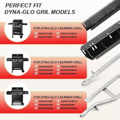 Grill Replacement Parts for Dyna-Glo DGH474CRP, DGH485CRP, DGH483CRP, Porcelain Steel Heat Shield for Dyna-Glo 5 Burner Grill,Dyna-Glo 4 Burner DGH450CRP, Heat Plate and Burne Kit for Revoace GBC1793W