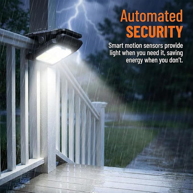 Solar Clip on Lights Outdoor Waterproof, 3 Modes Motion Sensor Security Light with Wide Angle Illumination, Portable Solar Powered Clamp Light for Fence, Patio Umbrella, Gutter, Deck (A-8Pcs)