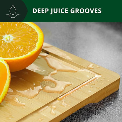 ROYAL CRAFT WOOD Bamboo Cutting Board with Juice Groove - Kitchen Chopping Board for Meat Cheese and Vegetables, Heavy Duty Serving Tray